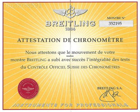 attestation de chronometre breitling|breitling colt chronometre certifie.